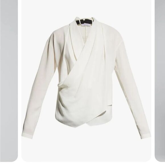 BRUNELLO CUCINELLI | NEW Waterfall Cream Wrap Silk Blouse Women’s Size Large - Picture 13 of 13